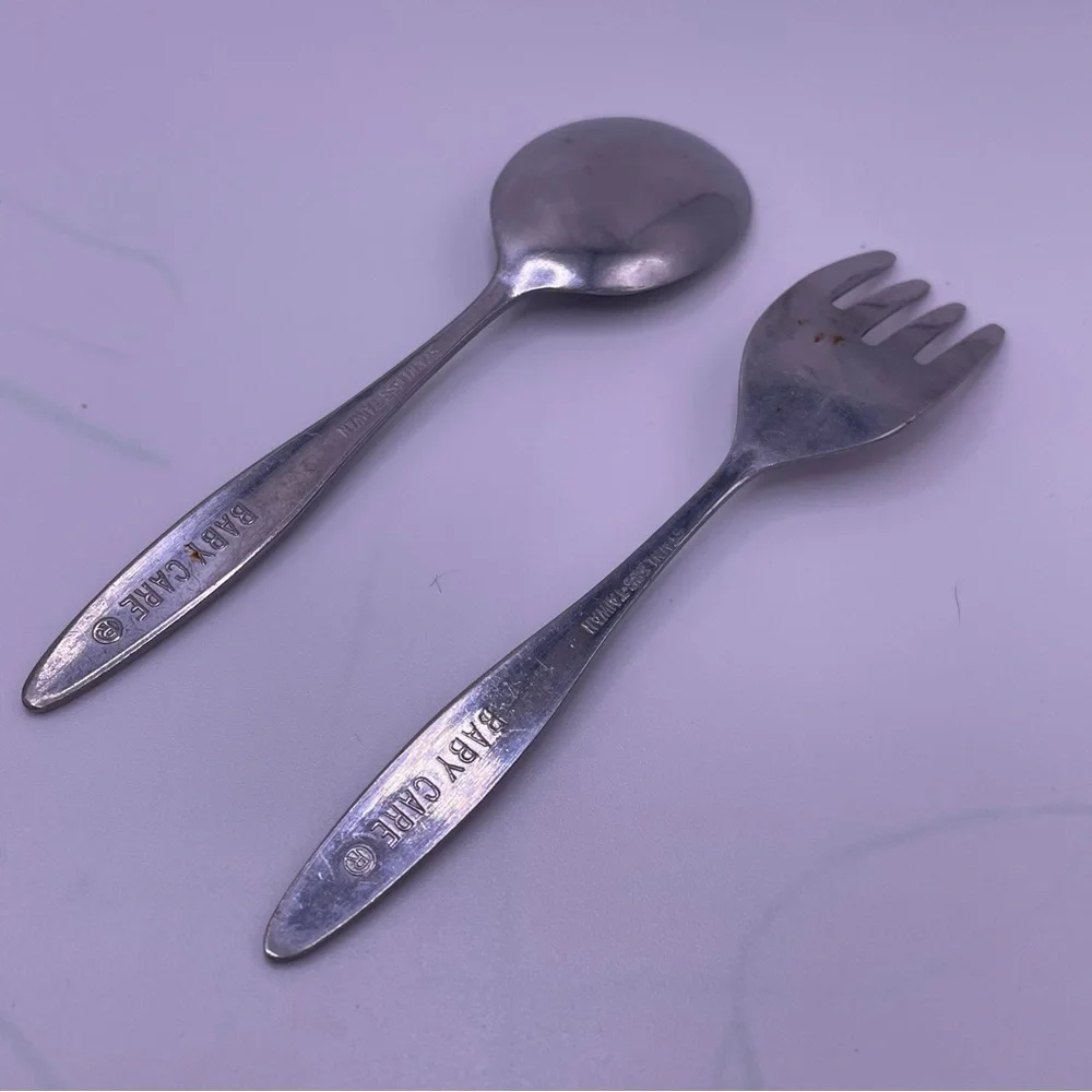 Vintage Baby Care Fork Spoon Cutlery Flatware Toddler Youth Stainless Steel